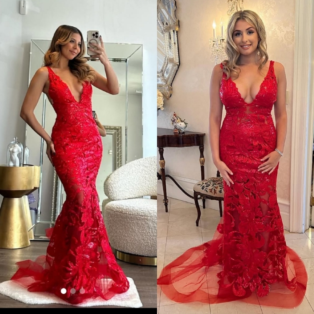 Jovani Red Lace Evening Gown